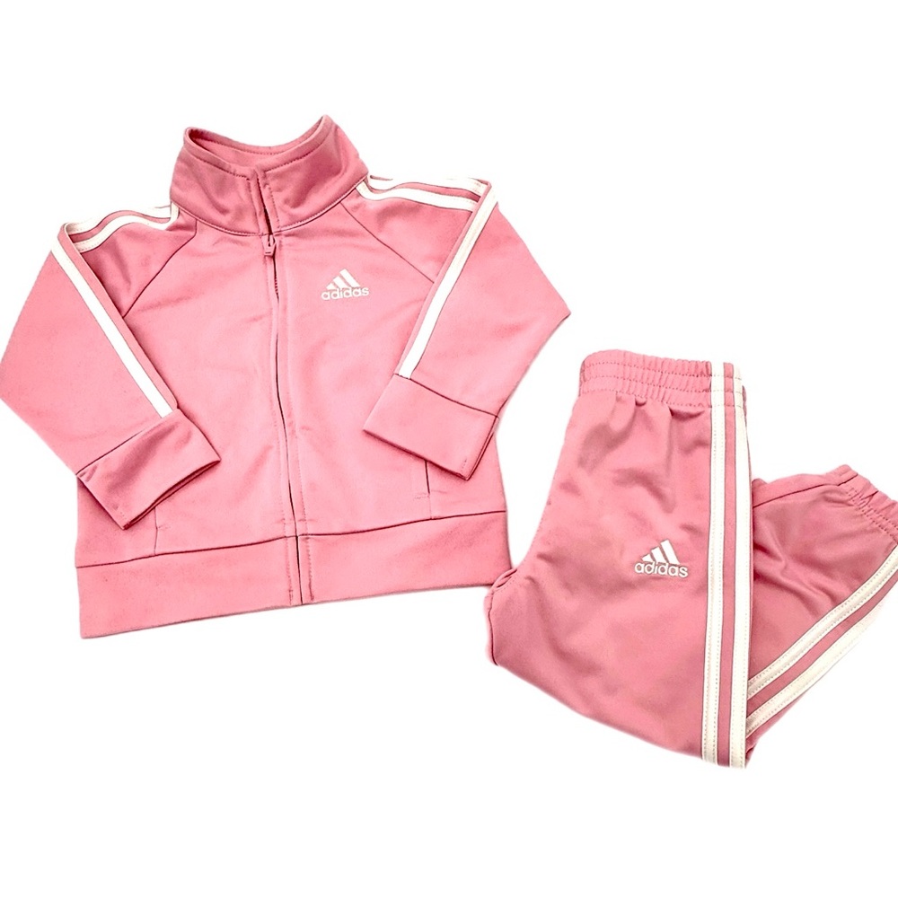 Adidas Pink and White Kids Tracksuit 2pc 12mths‎ , excellent condition .